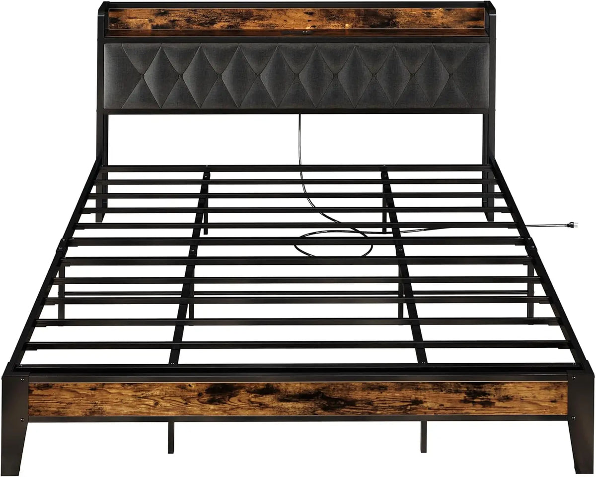 ANCTOR Modern Bed Frame With Storage Headboard Built In Outlets