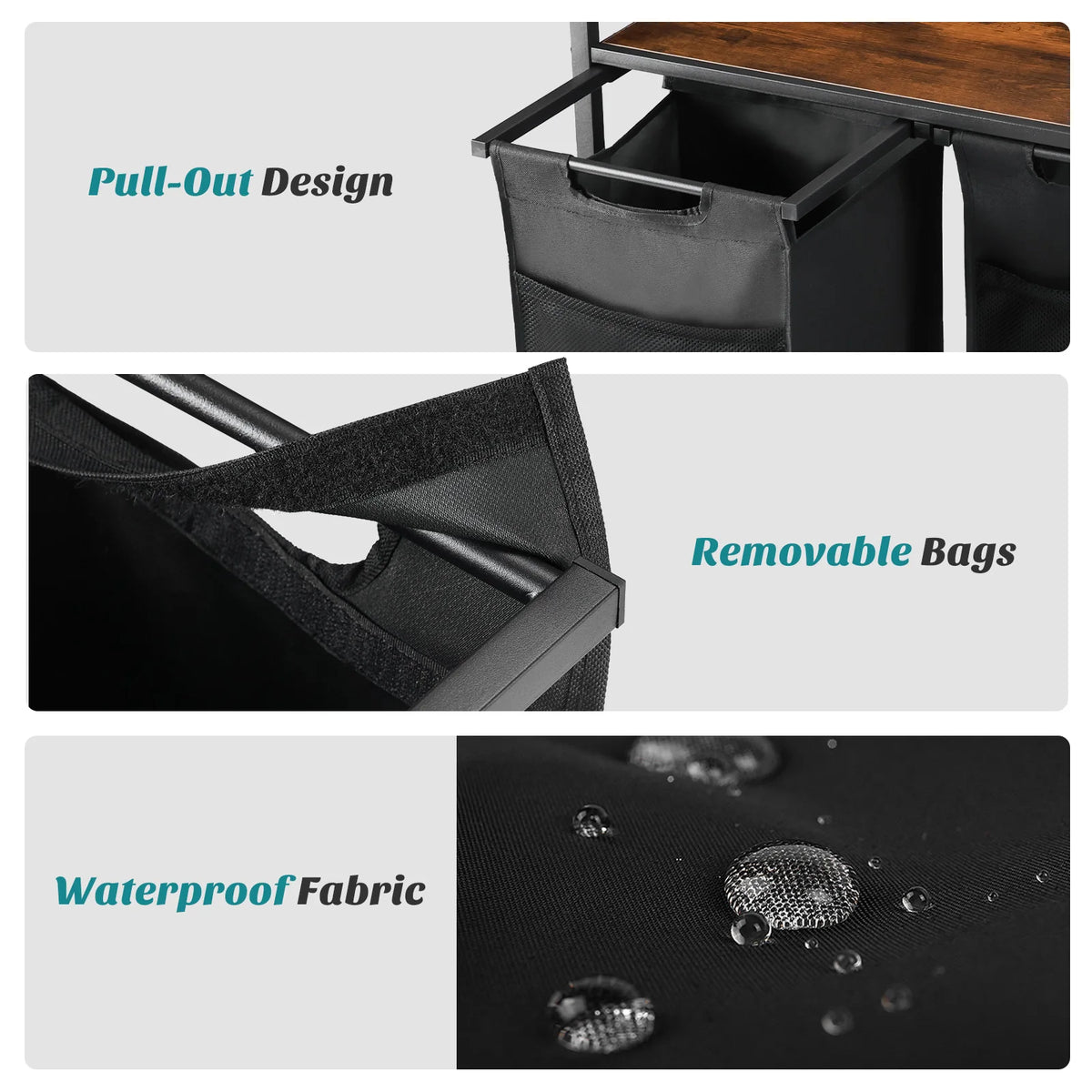 Jhk Metal Frame Laundry Basket Organizer With Removable Bags