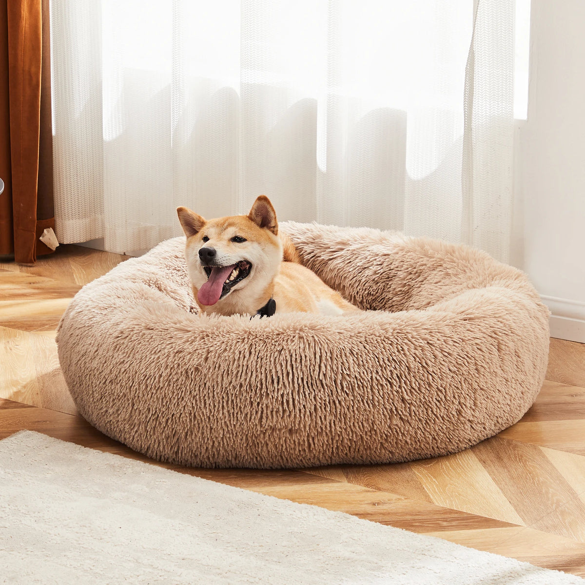 JHK Calming Washable Plush Faux Fur Dog Bed Non Slip