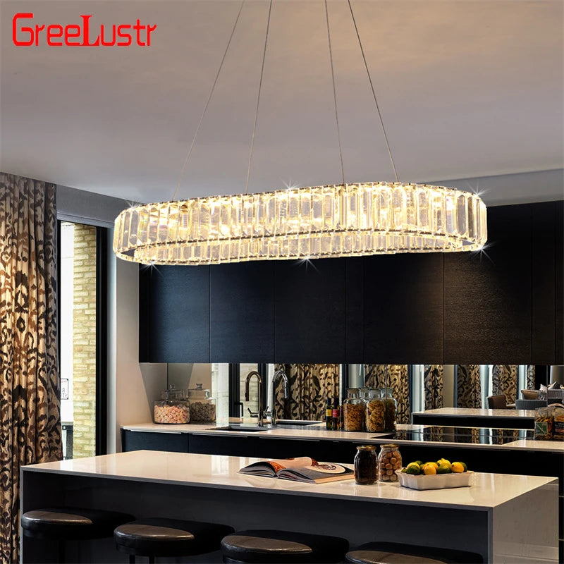 GreeLustr Crystal Oval Ring LED Pendant Chandelier for Modern Interiors