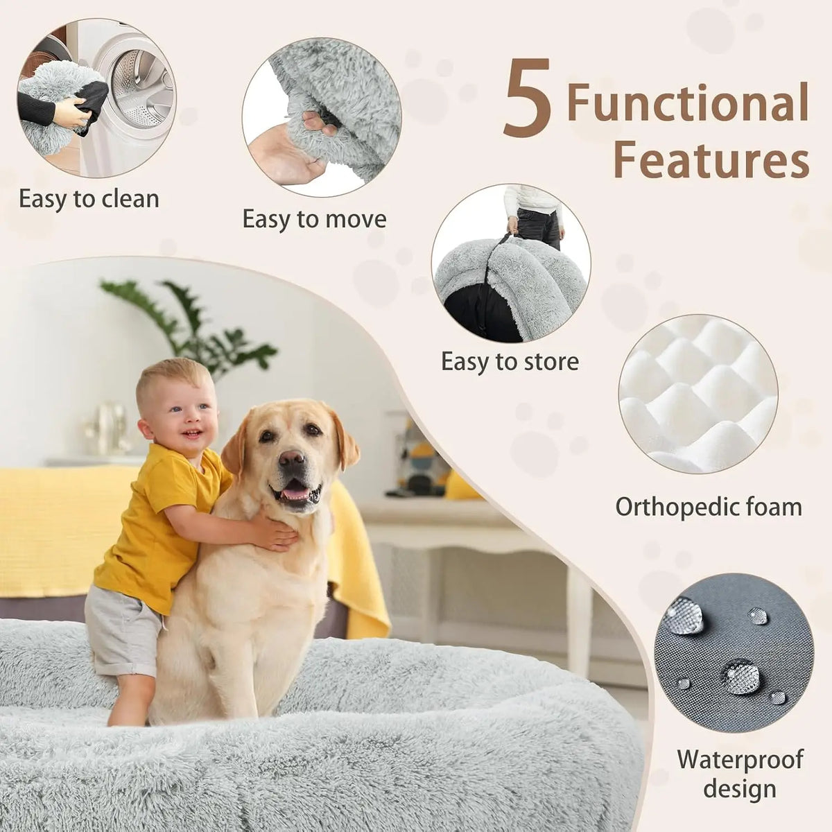 ROOMTEC Human Dog Bed With Washable Memory Foam And Pillow