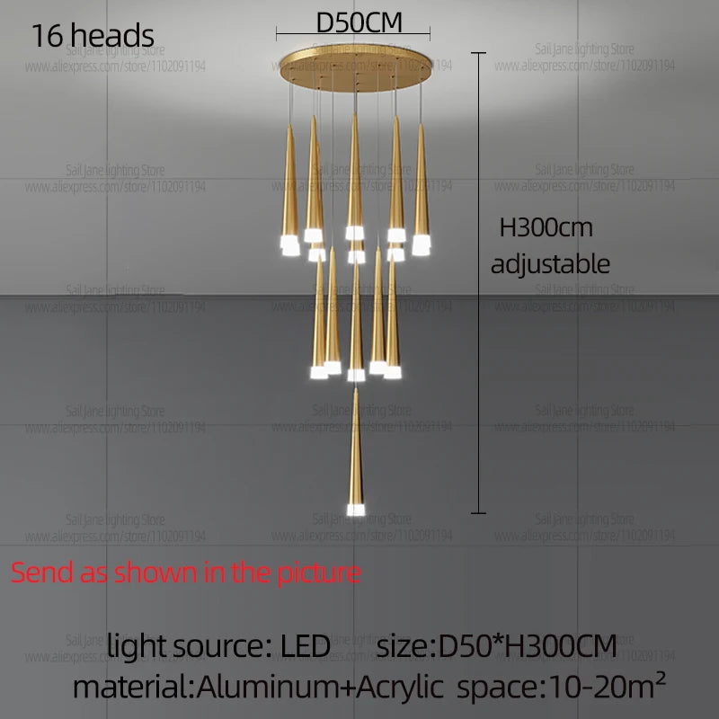 CAMPEGGI Luxury LED Pendant Chandelier for Living Room and Staircase