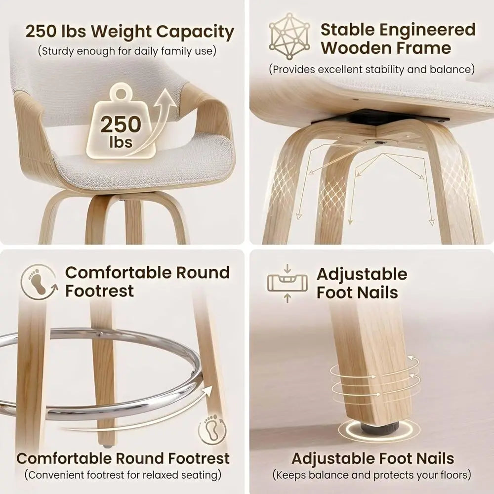 Lism Modern Barrel Swivel Counter Stools With Backrests