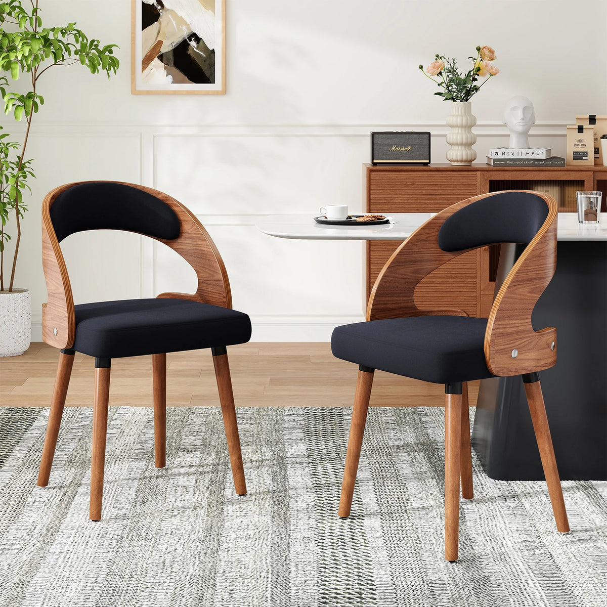 Farini Modern Wood Dining Chairs Curved Backrest Set