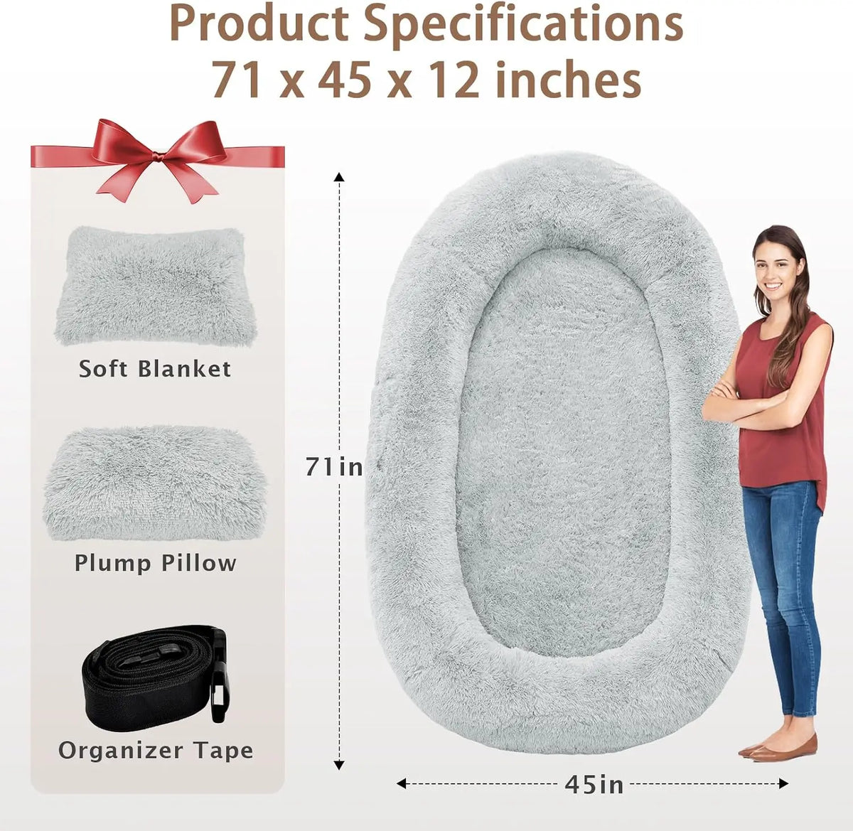 ROOMTEC Human Dog Bed With Washable Memory Foam And Pillow
