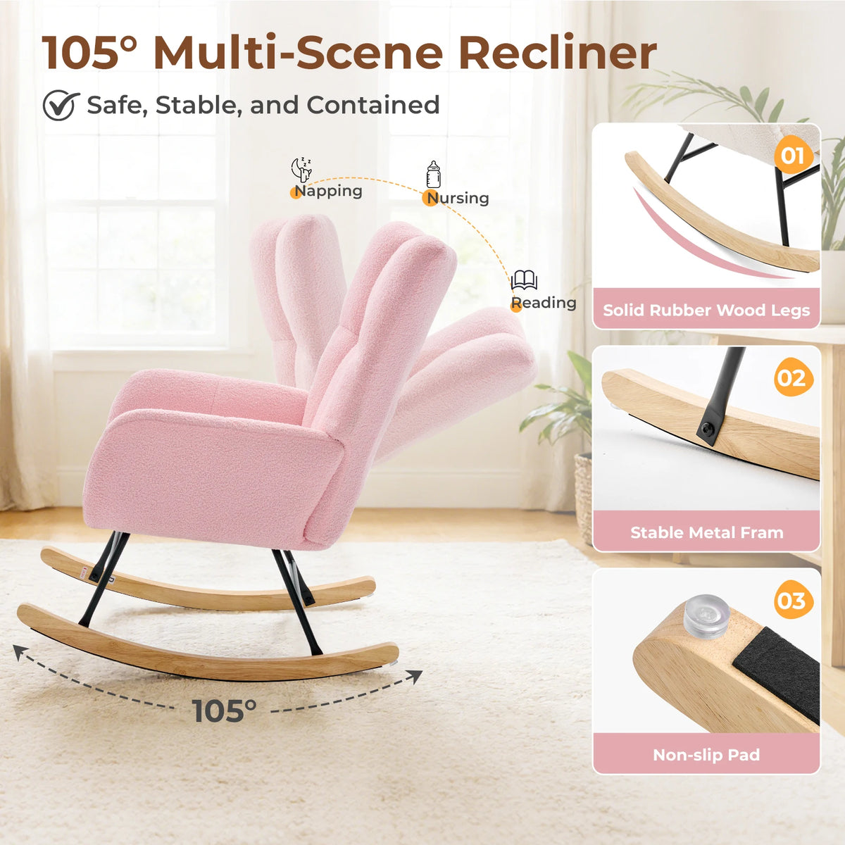 JMK Modern Velvet Upholstered Saucer Rocking Chair