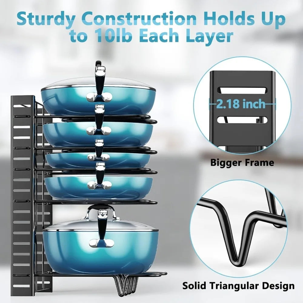 Adjustable Pots And Pans Organizer Rack For Kitchen Cabinets
