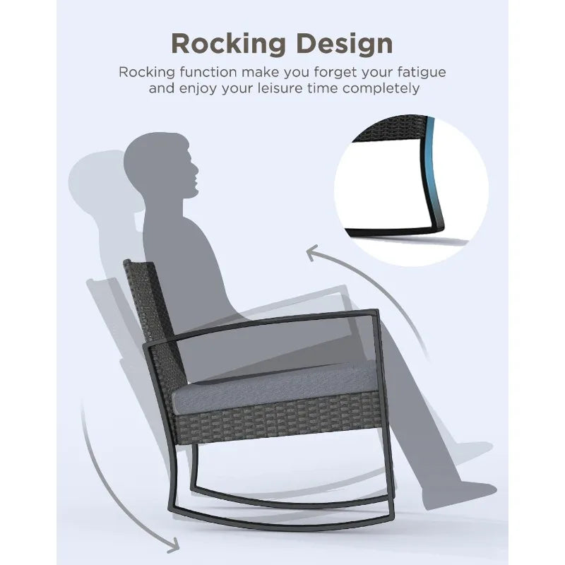 Three Piece Outdoor Rocking Bistro Set With Bamboo Rattan Table
