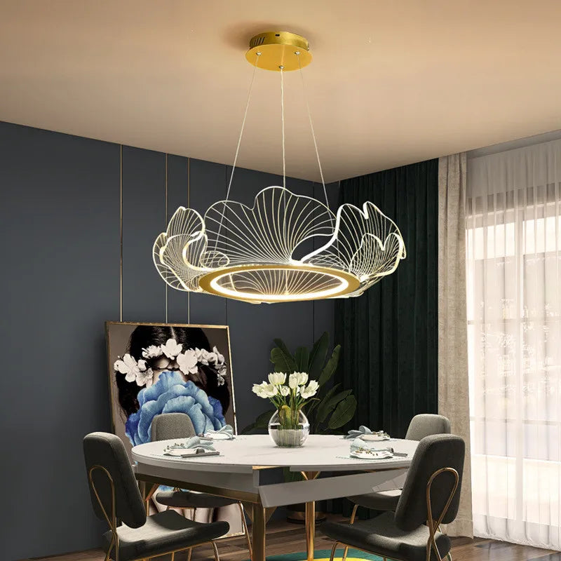 Qyartistry Dimmable Lotus Leaf LED Chandelier for Living Room
