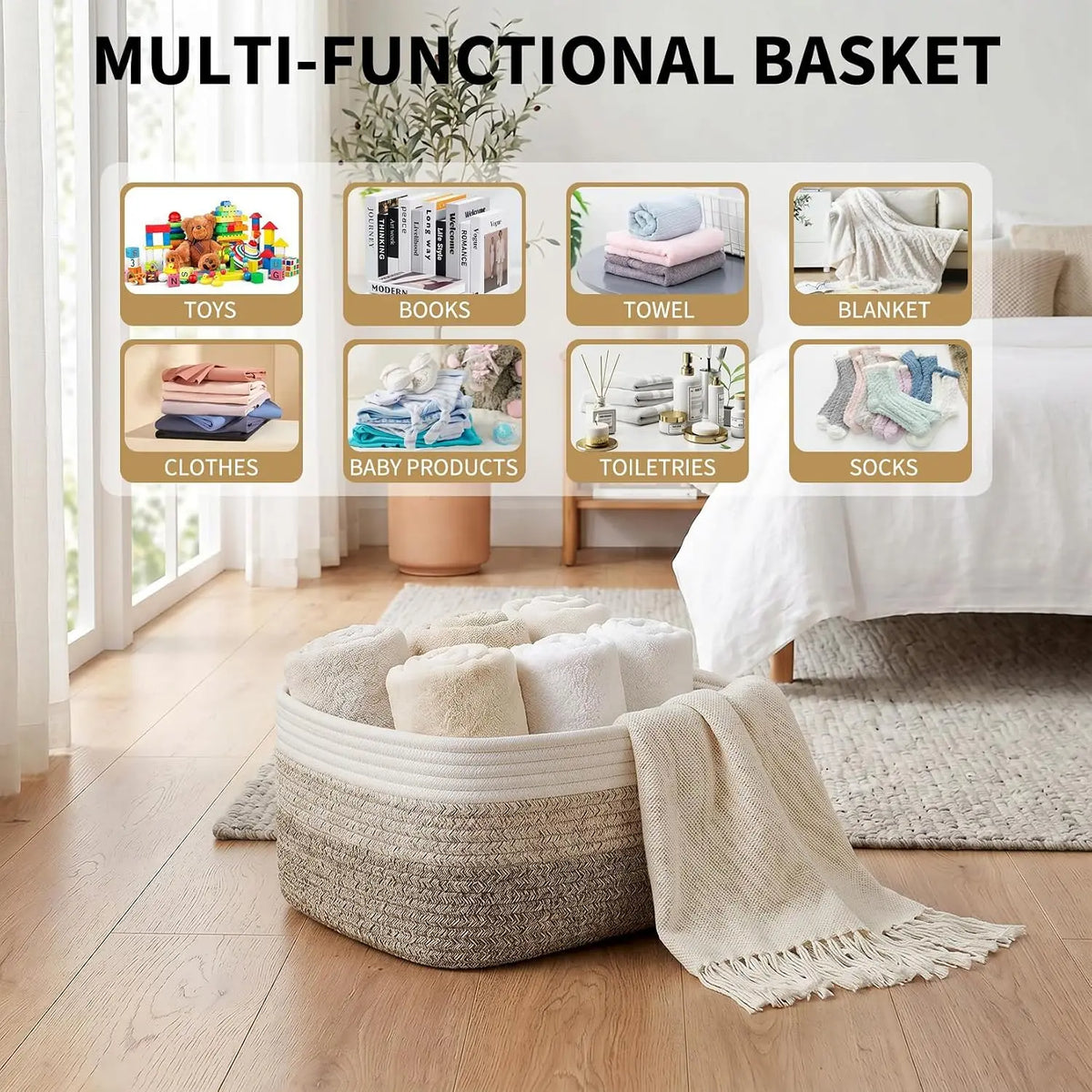 Garvee Woven Cotton Rope Storage Baskets For Shelf Organization