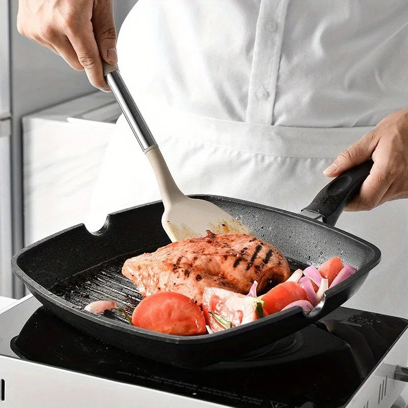 Heat Resistant Silicone Cooking Utensil Set With Stainless Steel Handles