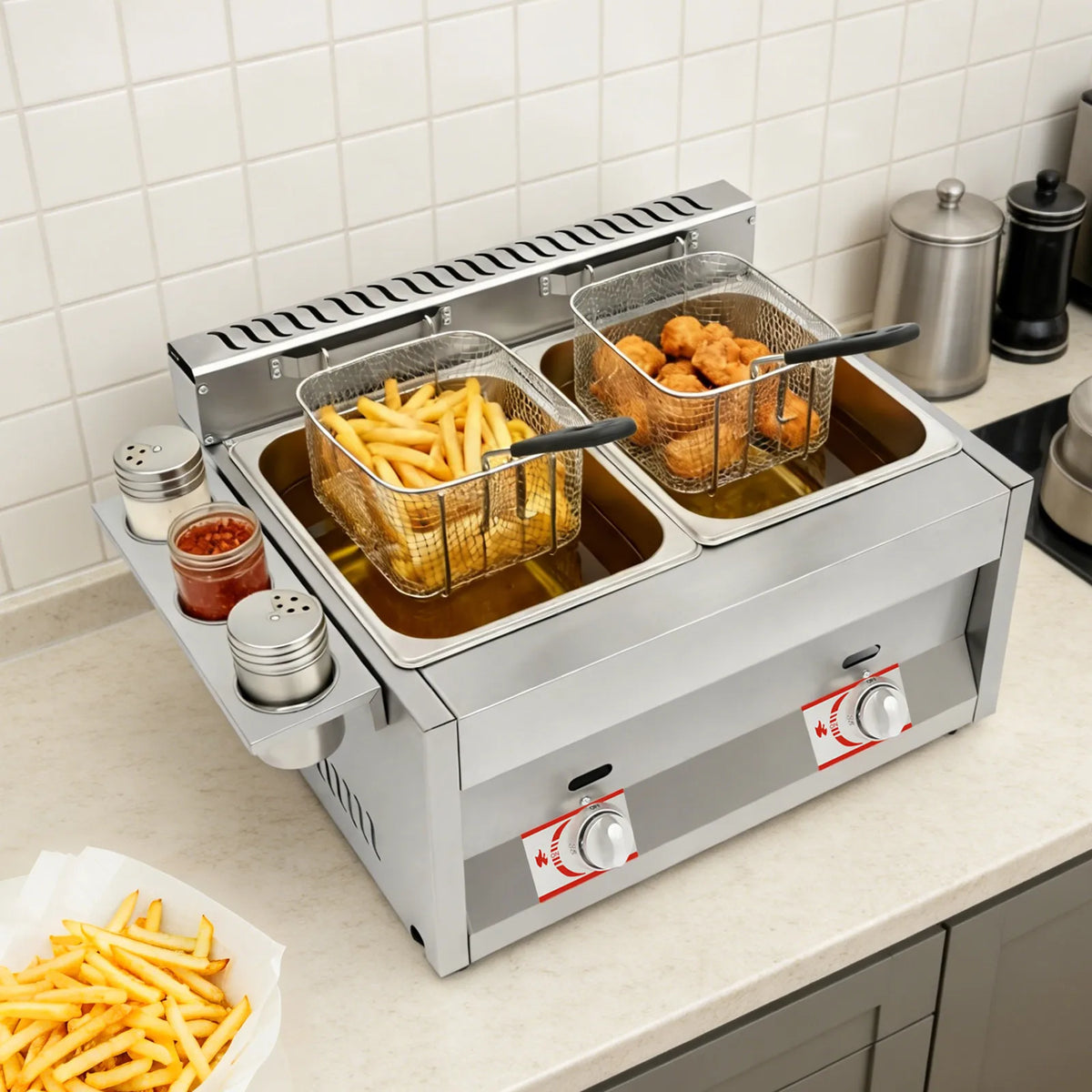 Bymaocar Stainless Steel Commercial Deep Fryer With Dual Tanks