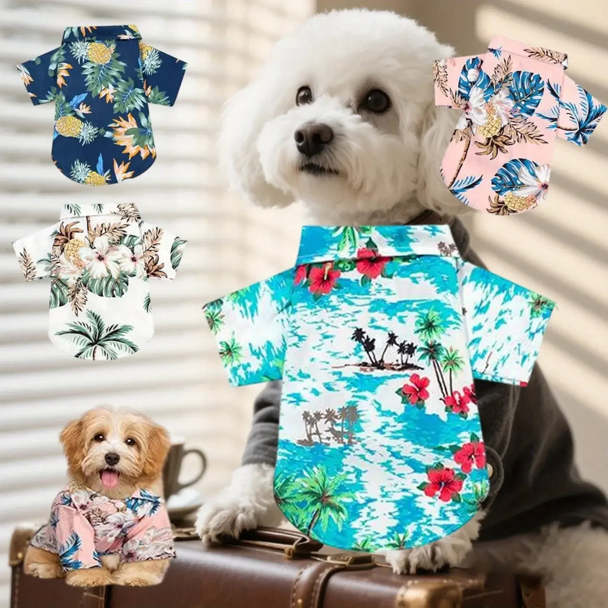 Hawaiian Floral Pet Shirts Breathable Summer Dog And Cat Apparel