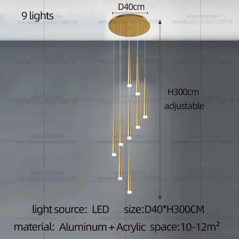 CAMPEGGI Luxury LED Pendant Chandelier for Living Room and Staircase