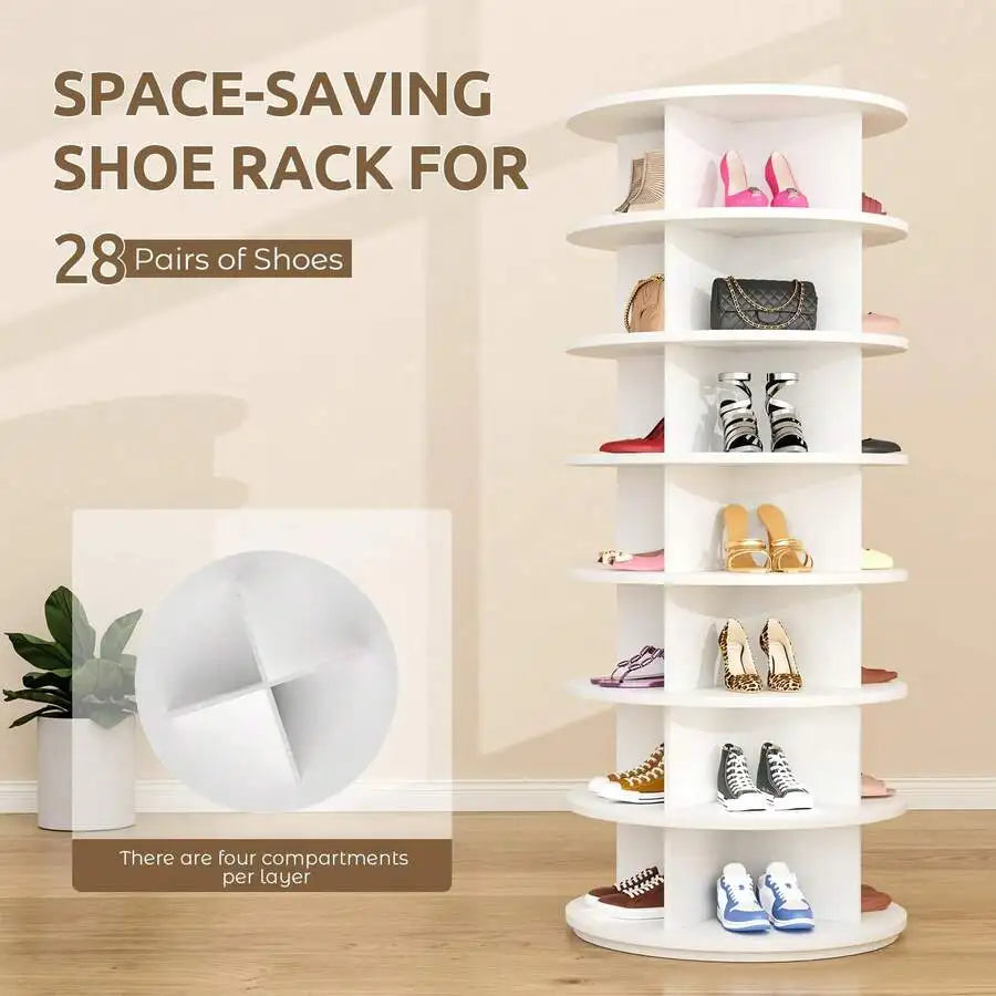 Rotating Shoe Rack Tower With Revolving Base And Storage Shelves