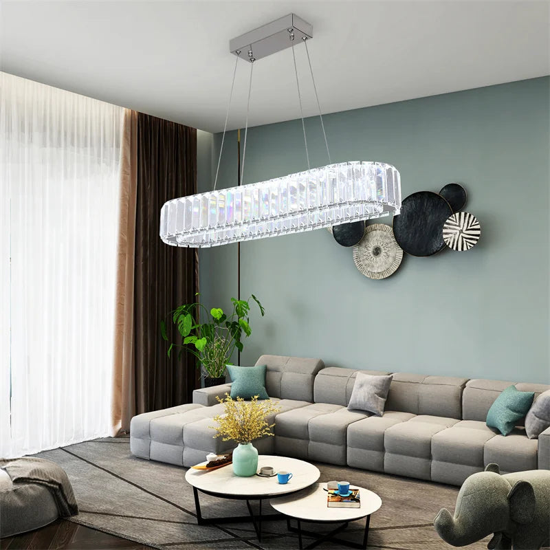 GreeLustr Crystal Oval Ring LED Pendant Chandelier for Modern Interiors