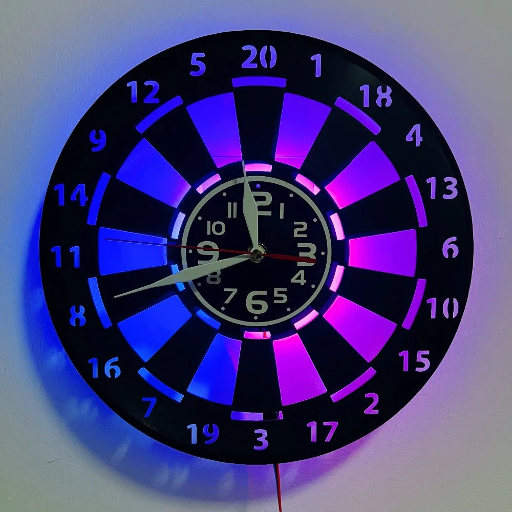 1pc Vinyl Record LED Wall Clock - Darts Game Design Silent Non-Ticking Luminous Irregular Shape with Flat Crown, Battery Operate