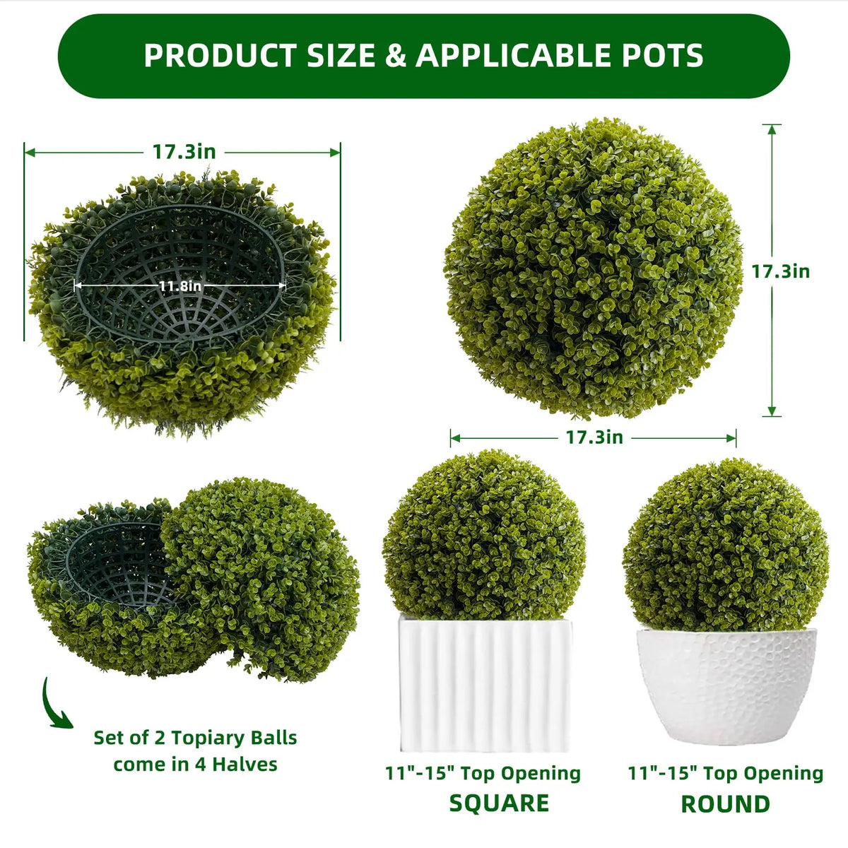 Studyset Artificial Cedar Topiary Balls Set for Outdoor Home Decor