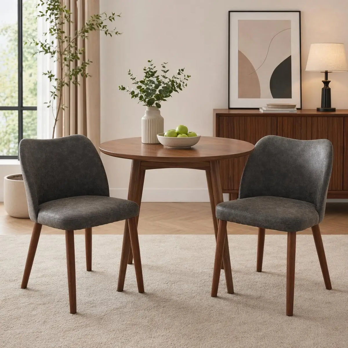Modern Linen Upholstered Dining Chairs With Ergonomic Backrest