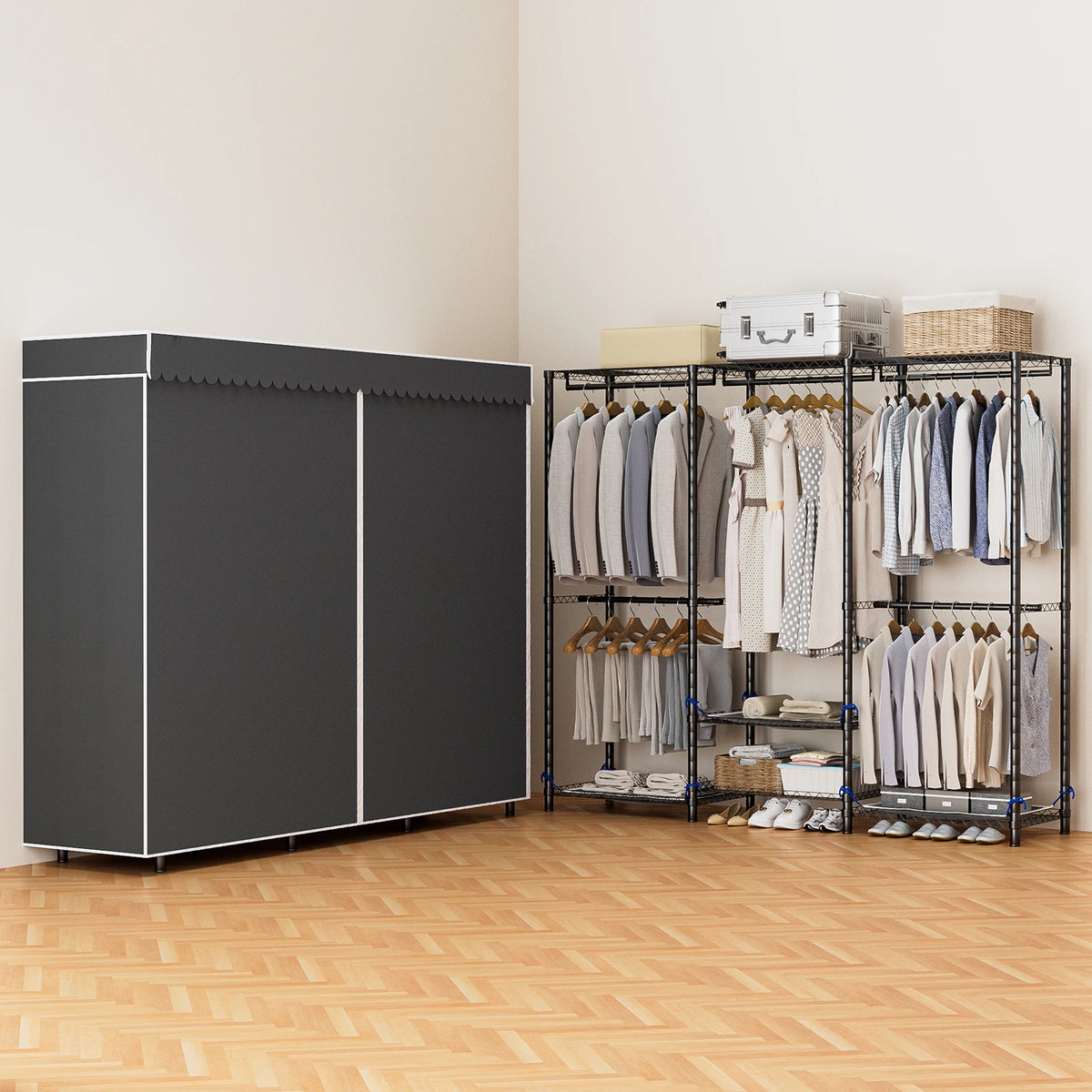 Heavy Duty Freestanding Clothes Rack And Storage Closet Organizer