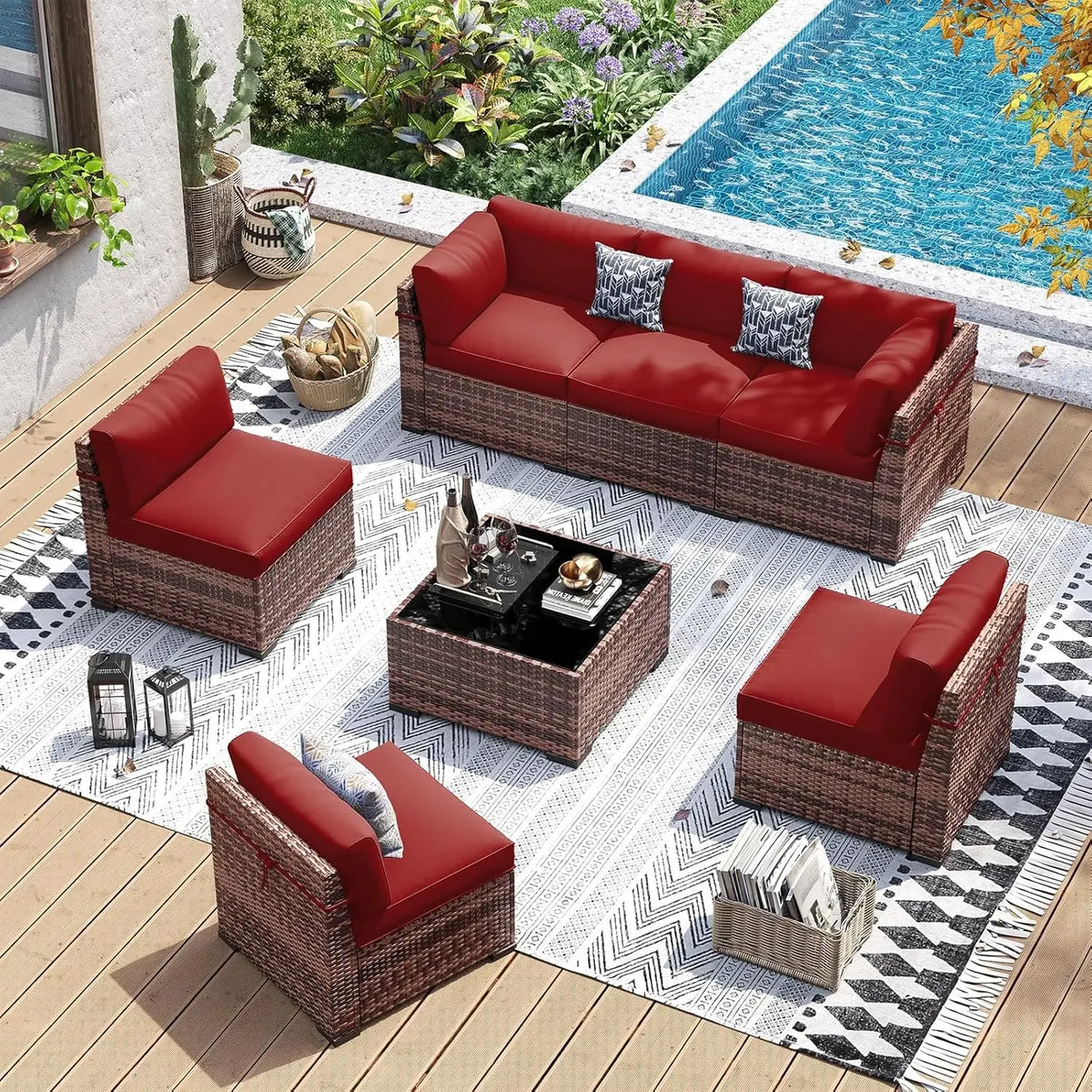 Modern Outdoor Wicker Patio Conversation Furniture Set