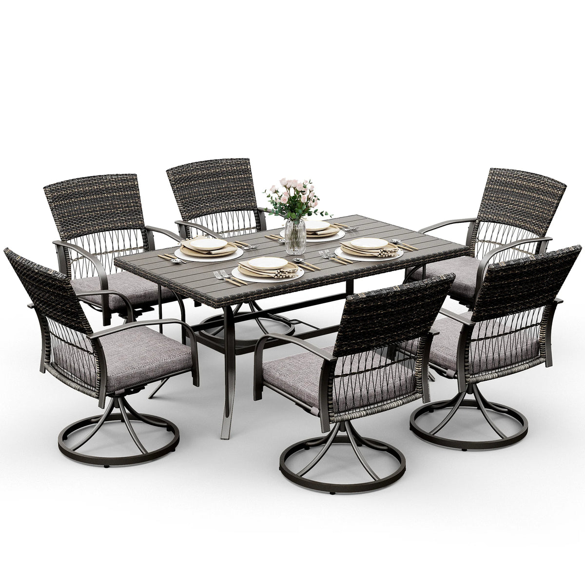 Wicker Outdoor Patio Dining Set With Metal Table Top