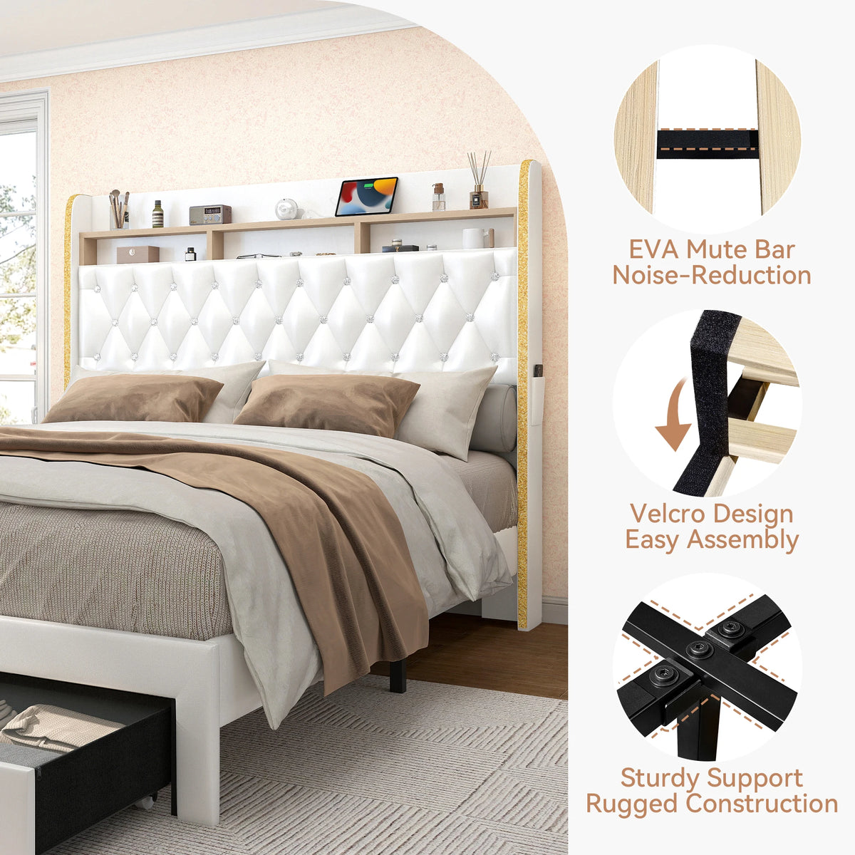 SIBEDS LED Bed Frame With Storage Drawers And Projector