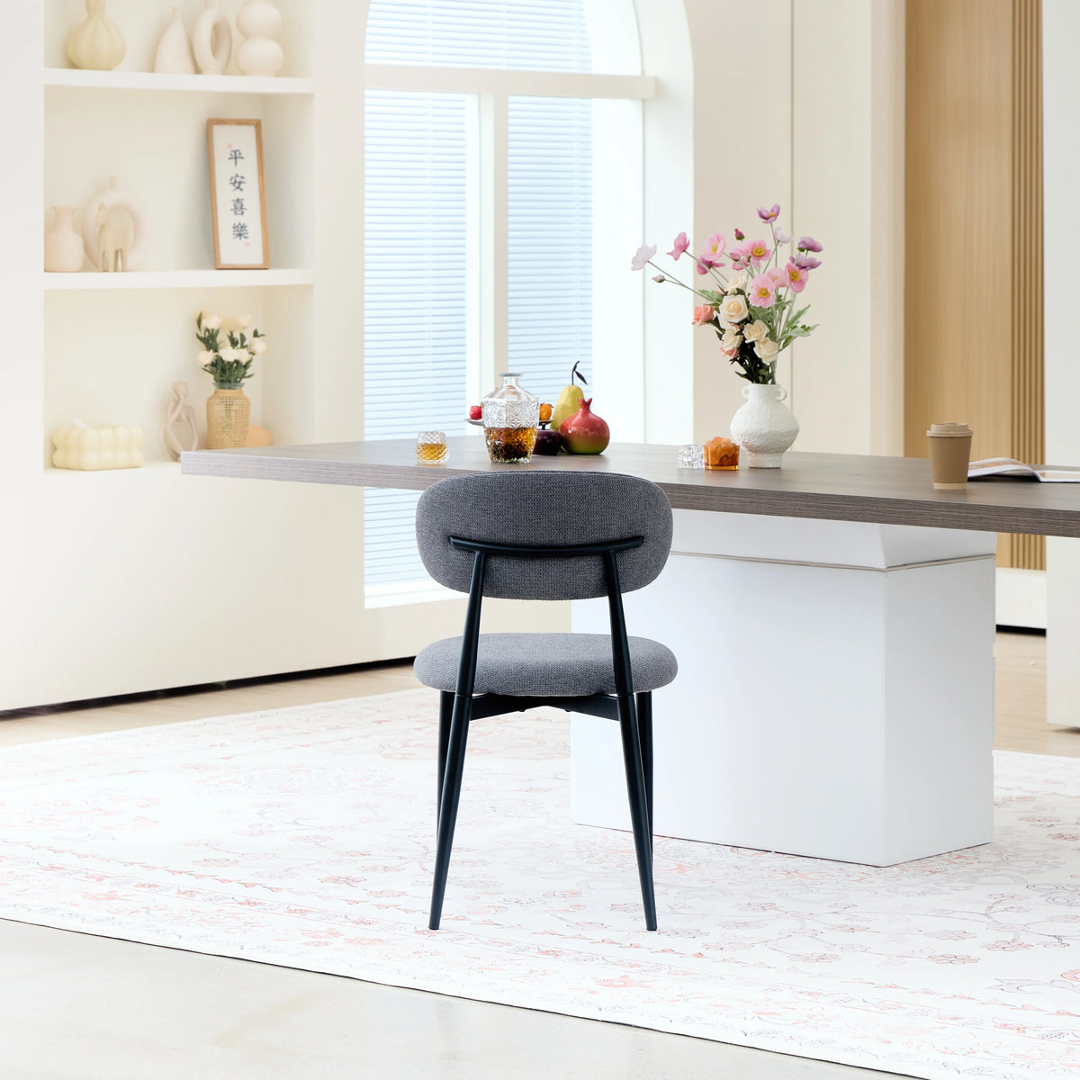 Set Of 2 Modern Fabric Dining Chairs With Metal Legs