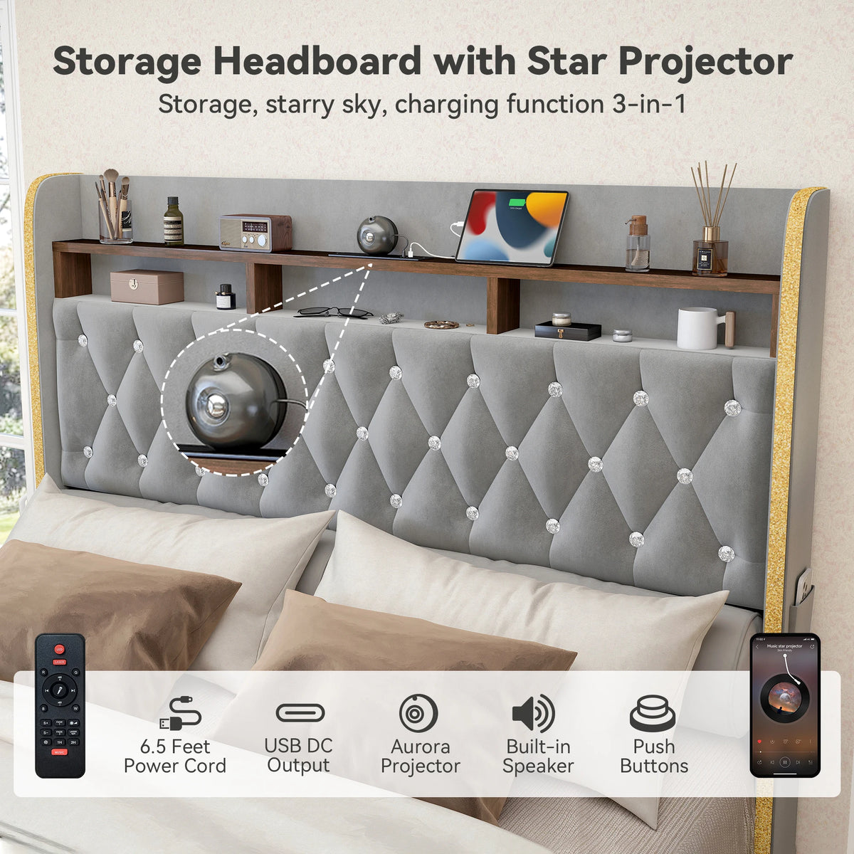 SIBEDS LED Bed Frame With Storage Drawers And Projector