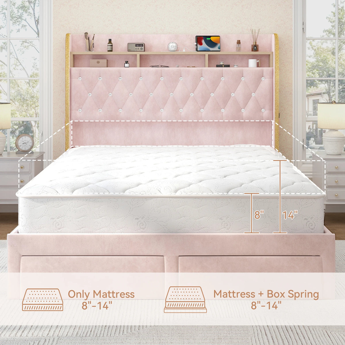 SIBEDS LED Bed Frame With Storage Drawers And Projector