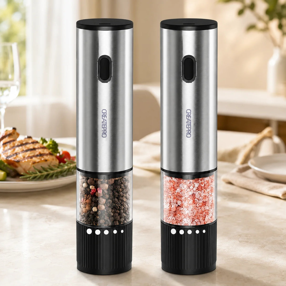 Rechargeable Automatic Salt And Pepper Grinder With Adjustable Coarseness