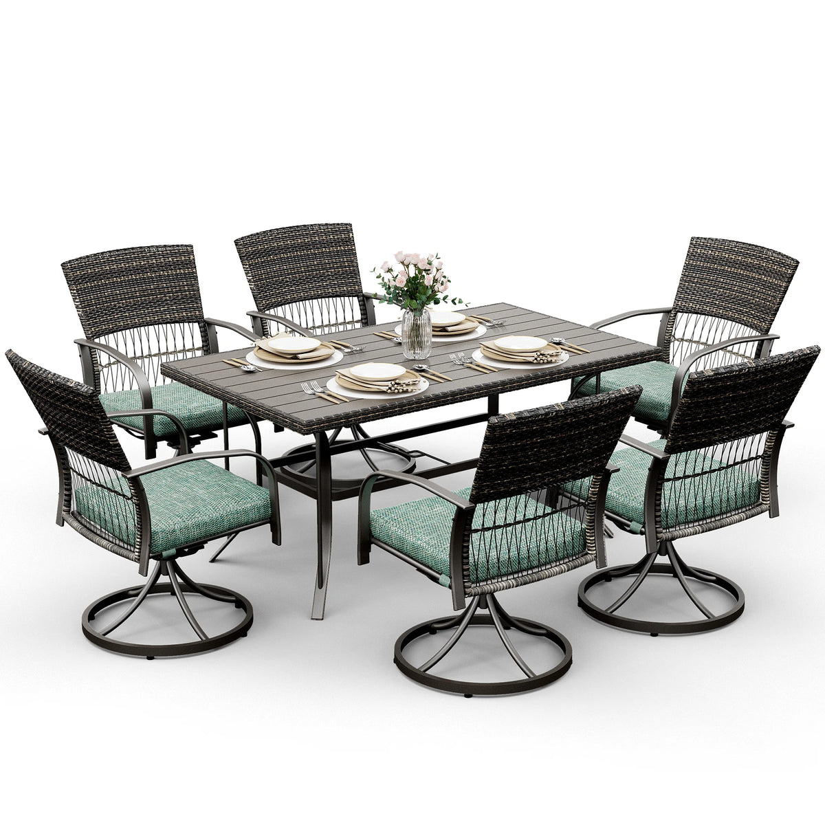 Wicker Outdoor Patio Dining Set With Metal Table Top