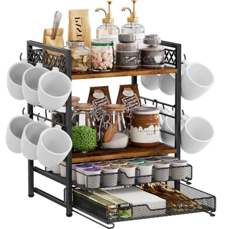 Iron Kitchen Coffee Station Organizer For K Cup Holder