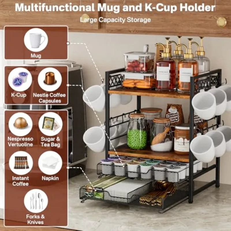 Iron Kitchen Coffee Station Organizer For K Cup Holder