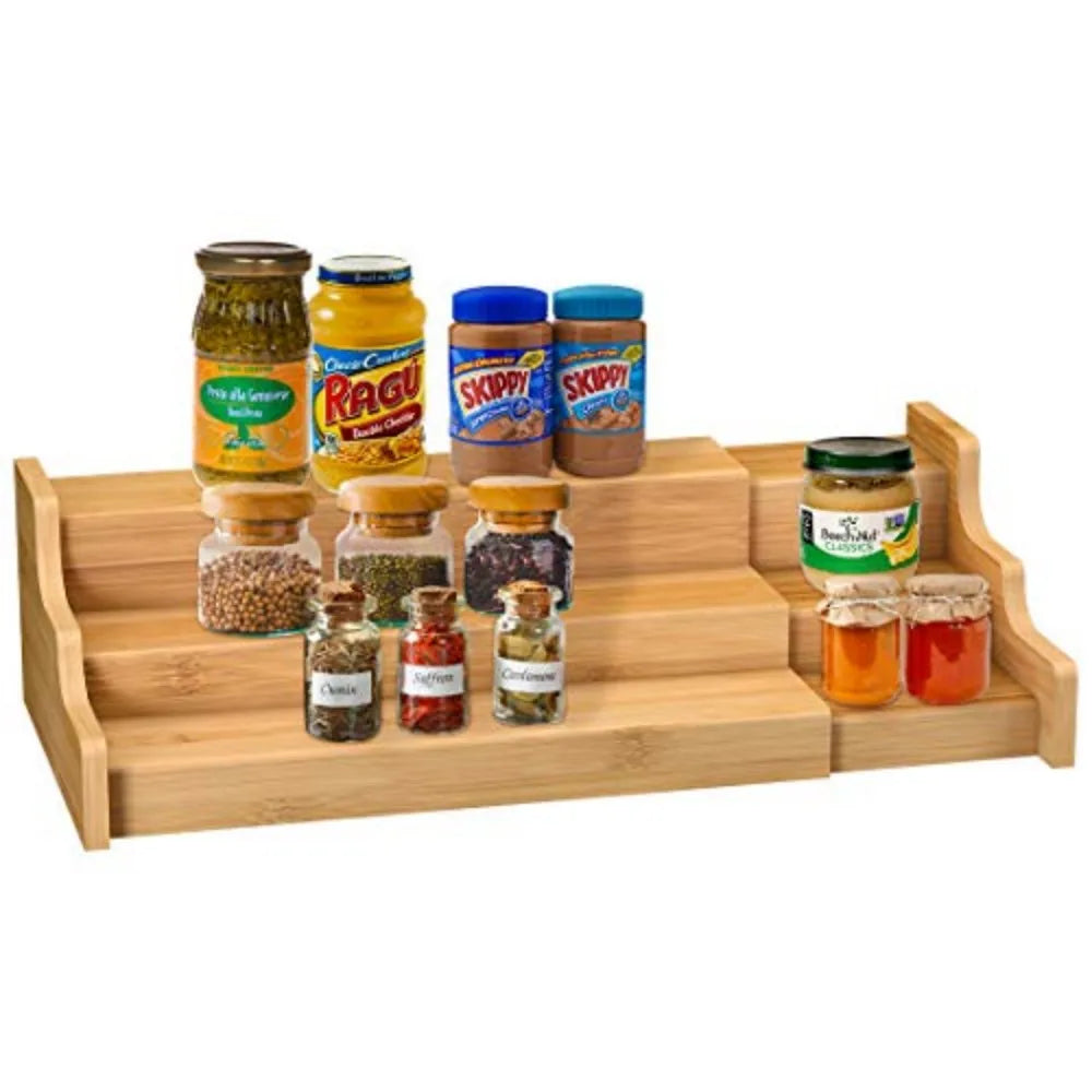 Premium Bamboo Spice Rack Expandable Kitchen Cabinet Organizer