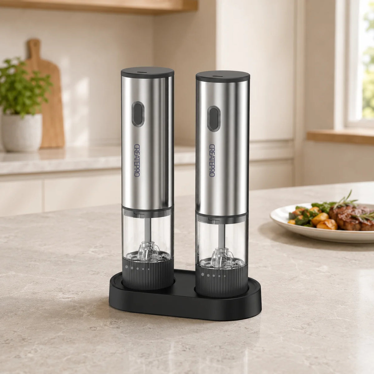 Rechargeable Automatic Salt And Pepper Grinder With Adjustable Coarseness