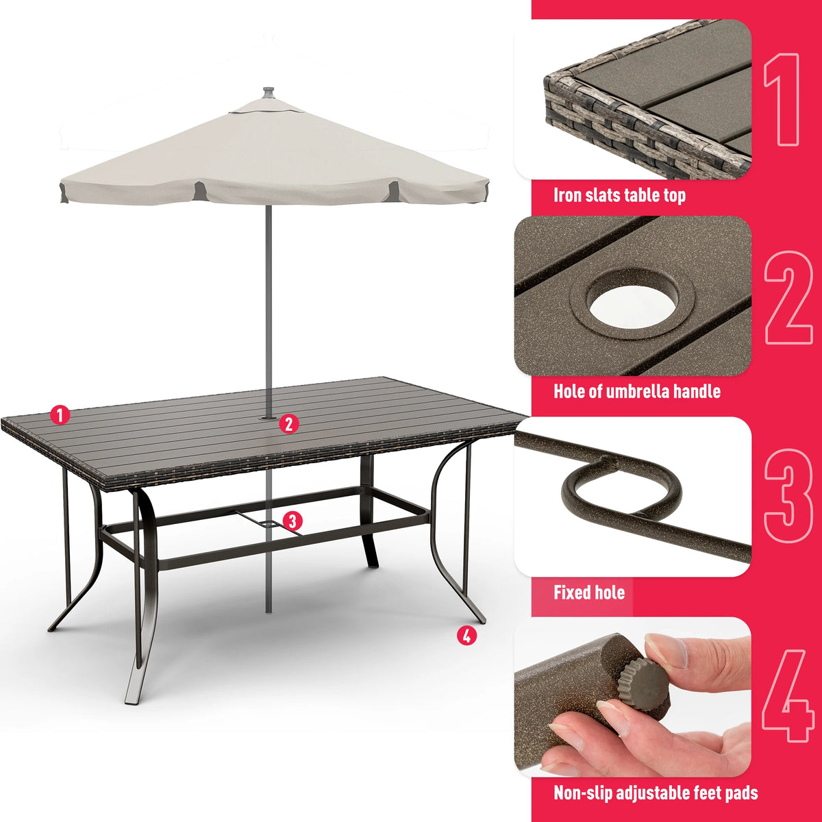 Wicker Outdoor Patio Dining Set With Metal Table Top