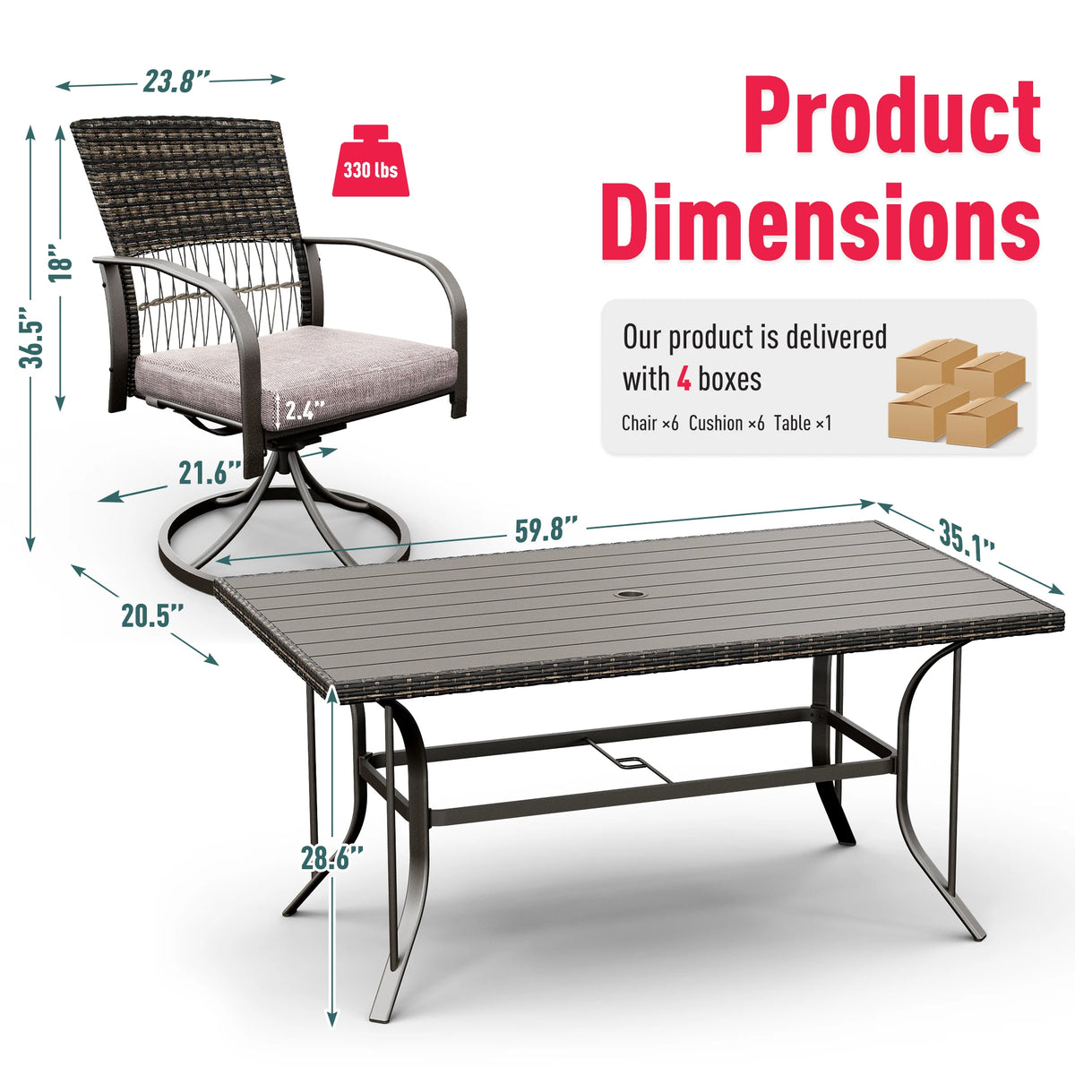 Wicker Outdoor Patio Dining Set With Metal Table Top