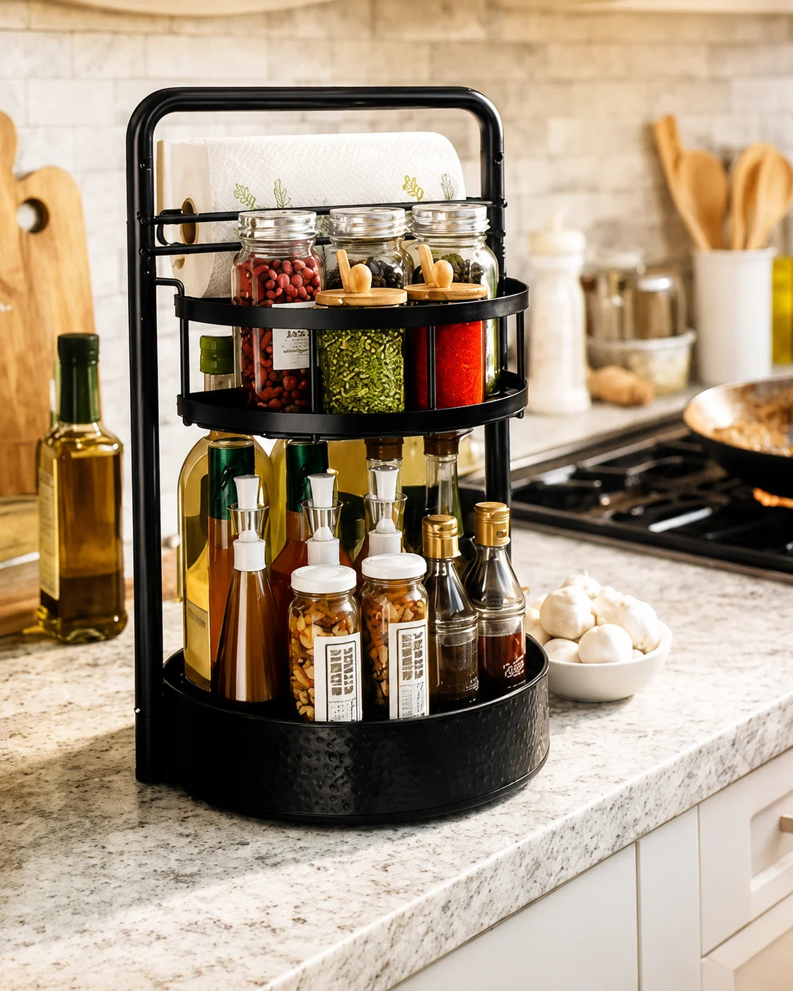 Stainless Steel Lazy Susan Rotating Kitchen Spice Rack Organizer