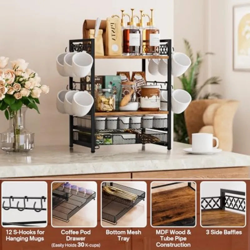 Iron Kitchen Coffee Station Organizer For K Cup Holder