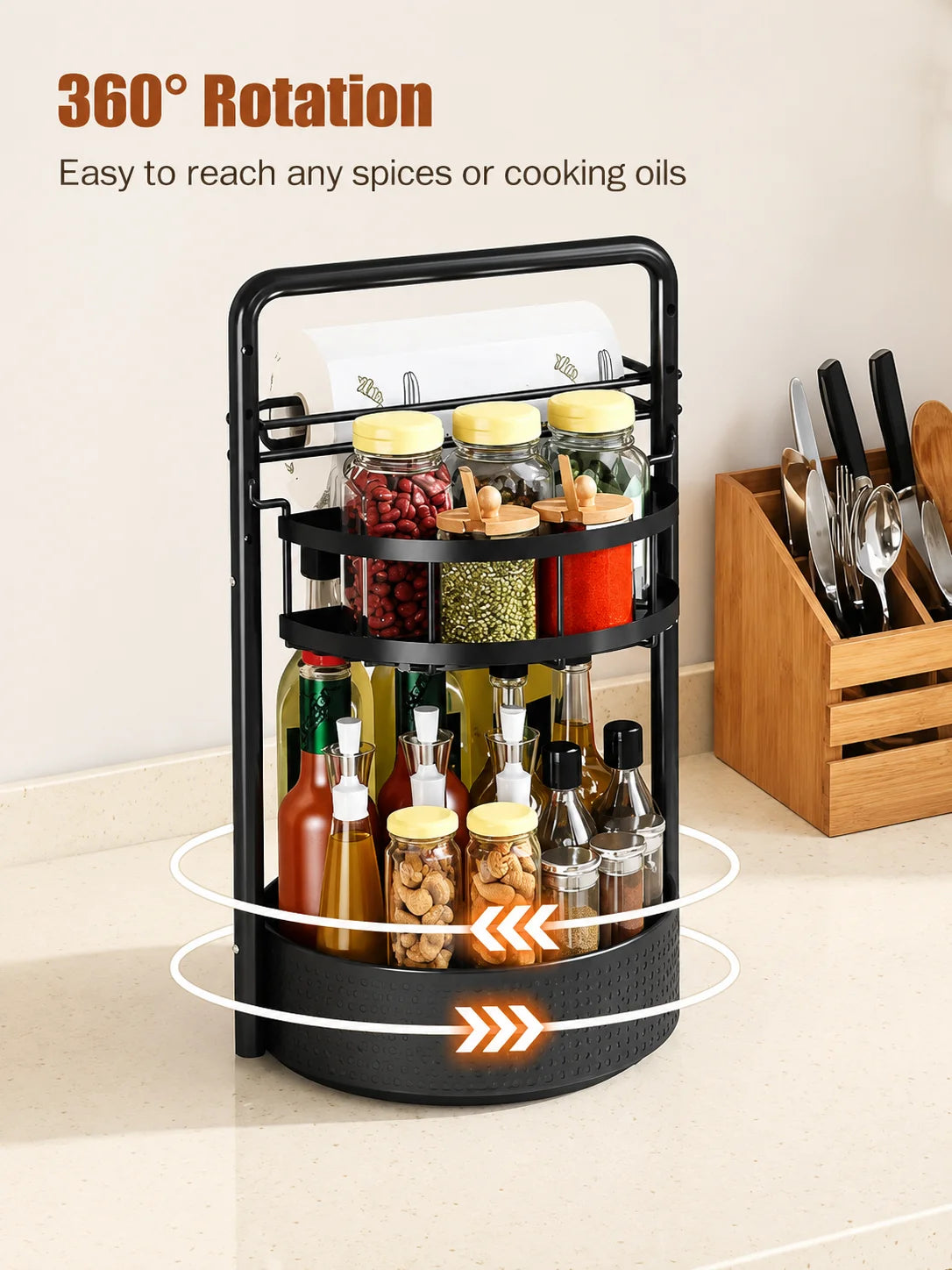 Stainless Steel Lazy Susan Rotating Kitchen Spice Rack Organizer
