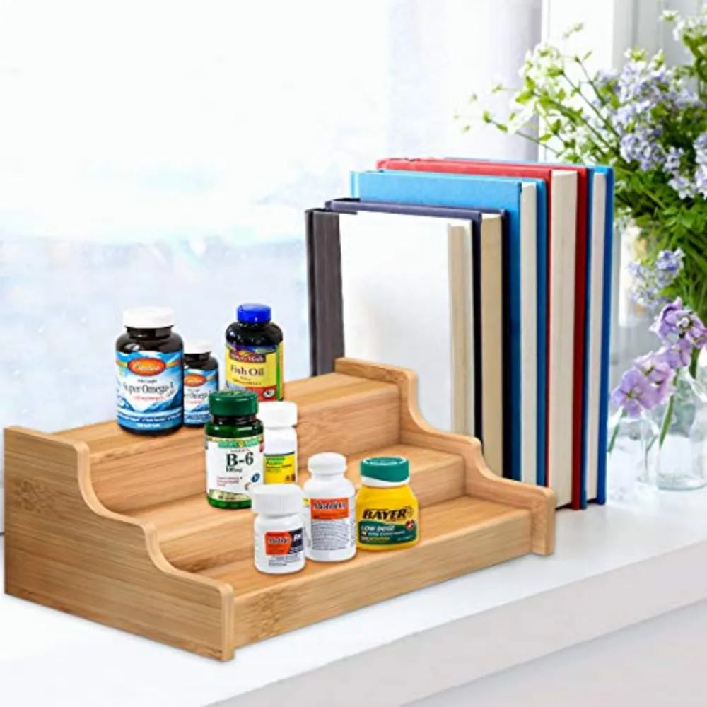 Premium Bamboo Spice Rack Expandable Kitchen Cabinet Organizer