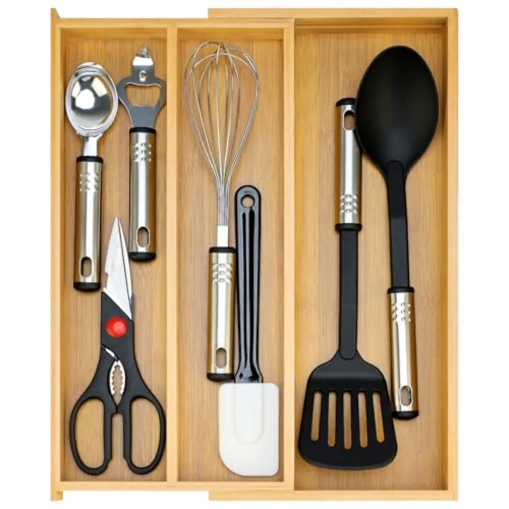 Expandable Bamboo Kitchen Utensil Drawer Organizer Silverware Tray