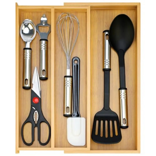 Expandable Bamboo Kitchen Utensil Drawer Organizer Silverware Tray