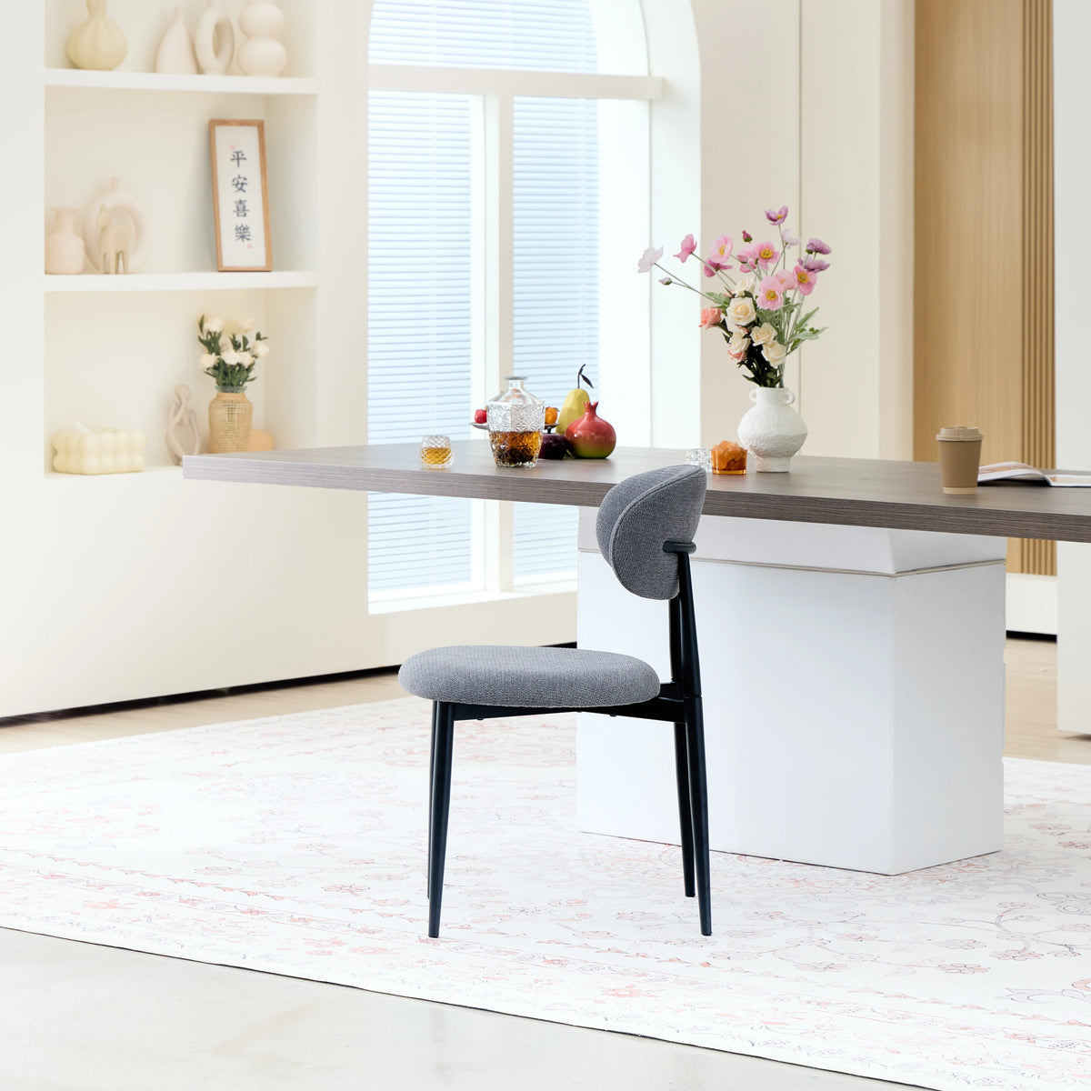 Set Of 2 Modern Fabric Dining Chairs With Metal Legs
