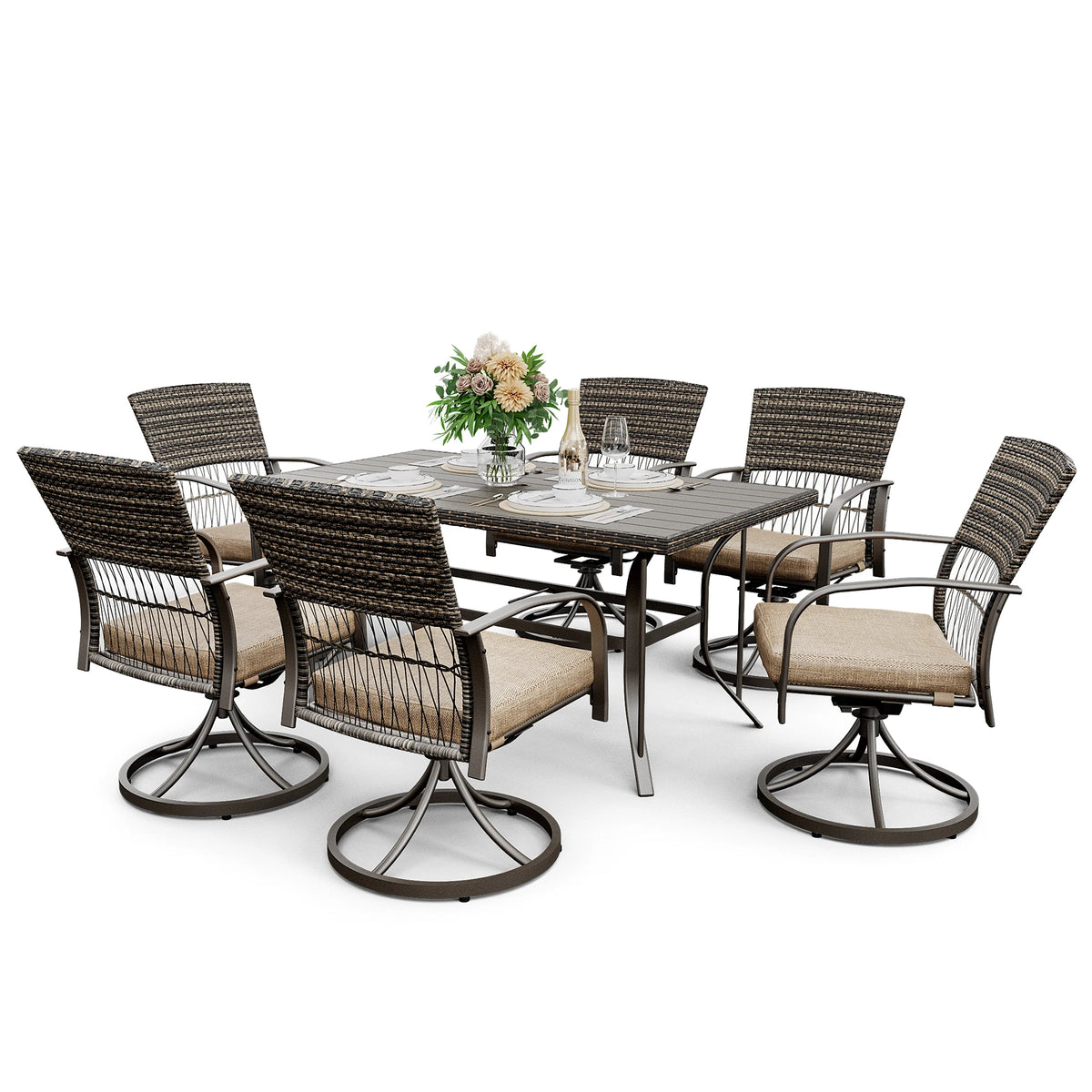 Wicker Outdoor Patio Dining Set With Metal Table Top