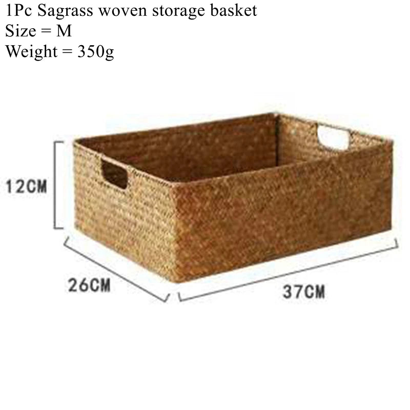 Woven Seagrass Storage Basket For Kitchen And Home Organization
