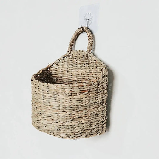 Premium Rustic Straw Woven Wall Hanging Storage Basket