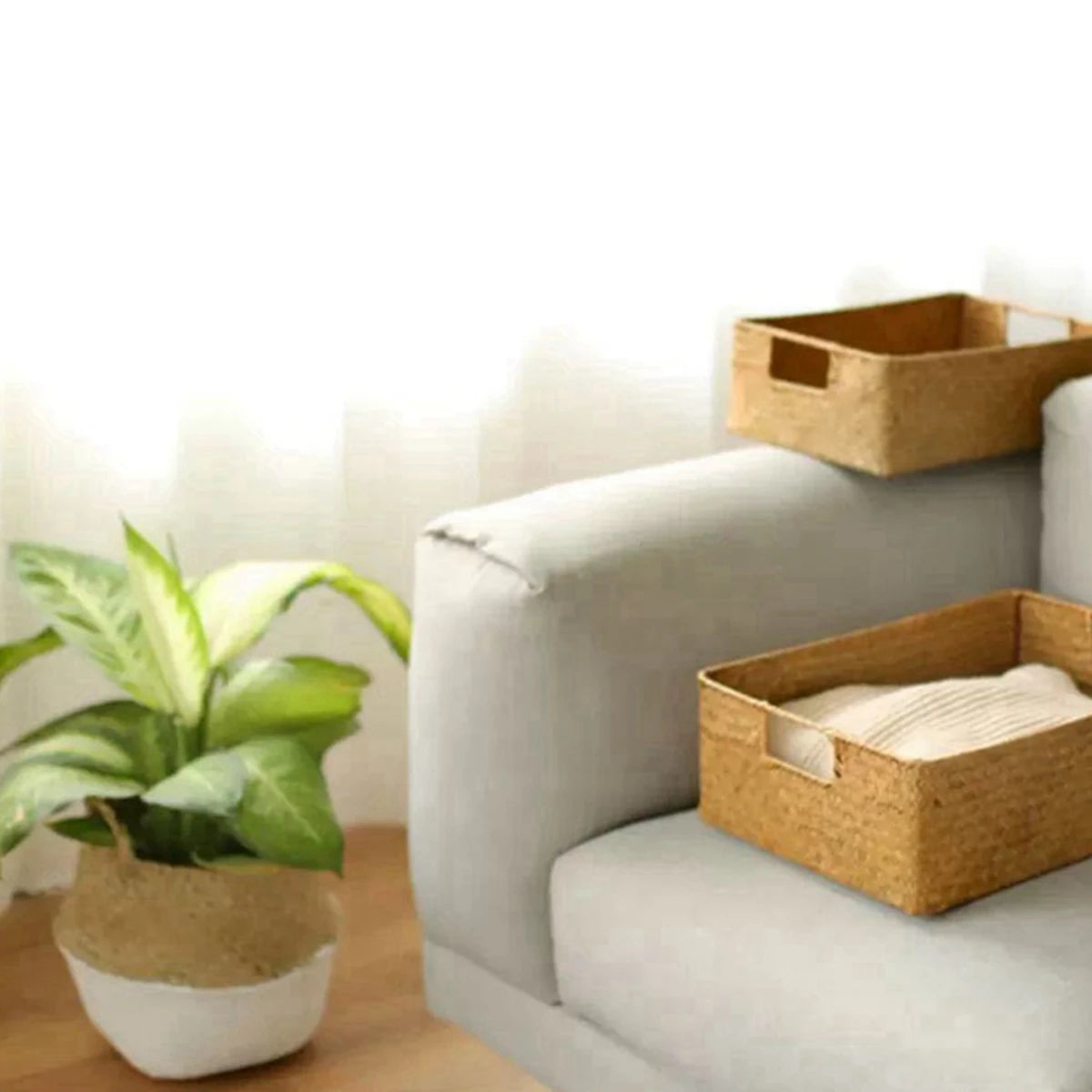 Woven Seagrass Storage Basket For Kitchen And Home Organization