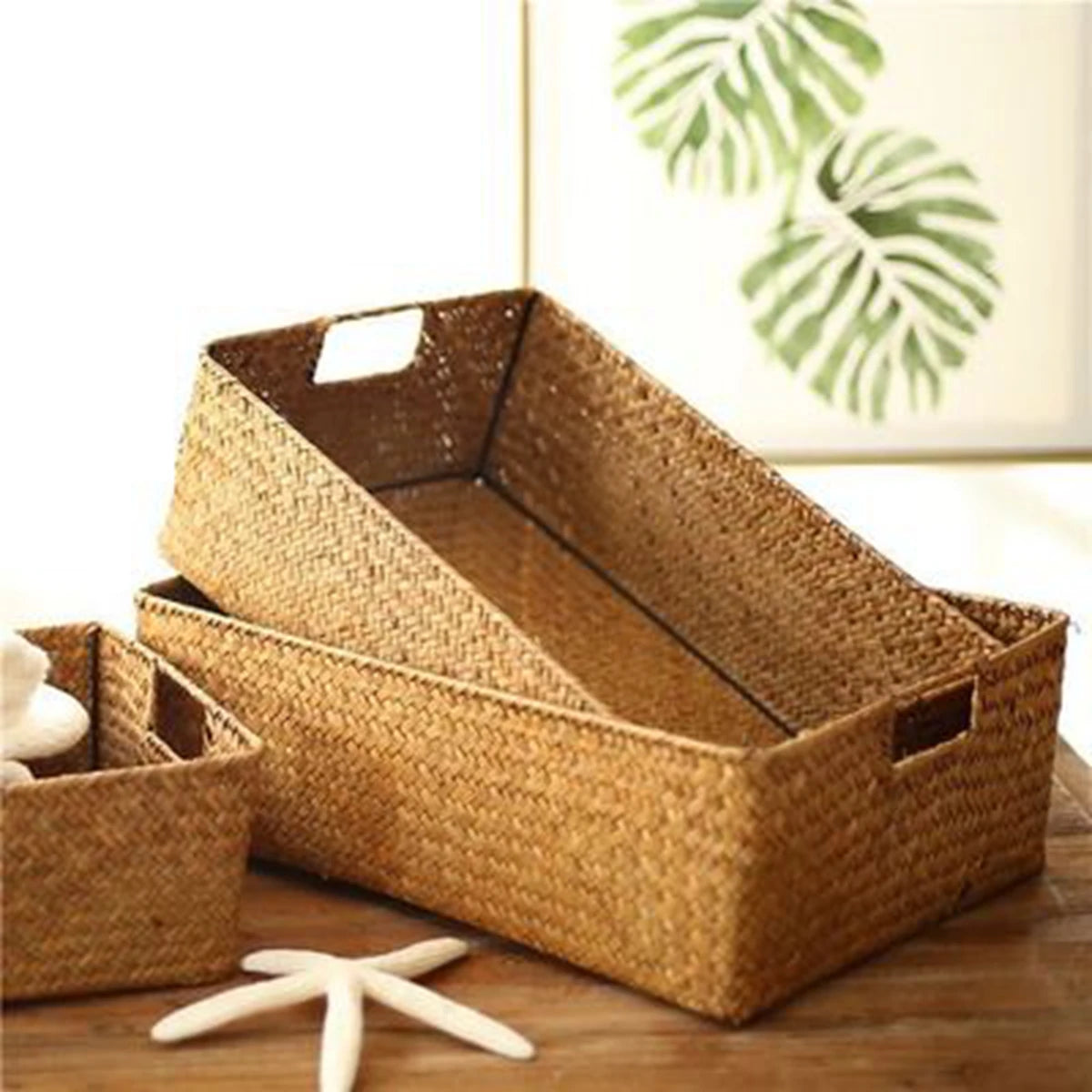 Woven Seagrass Storage Basket For Kitchen And Home Organization